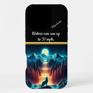 Wolf howls by a glowing waterfall iPhone 16 pro max case