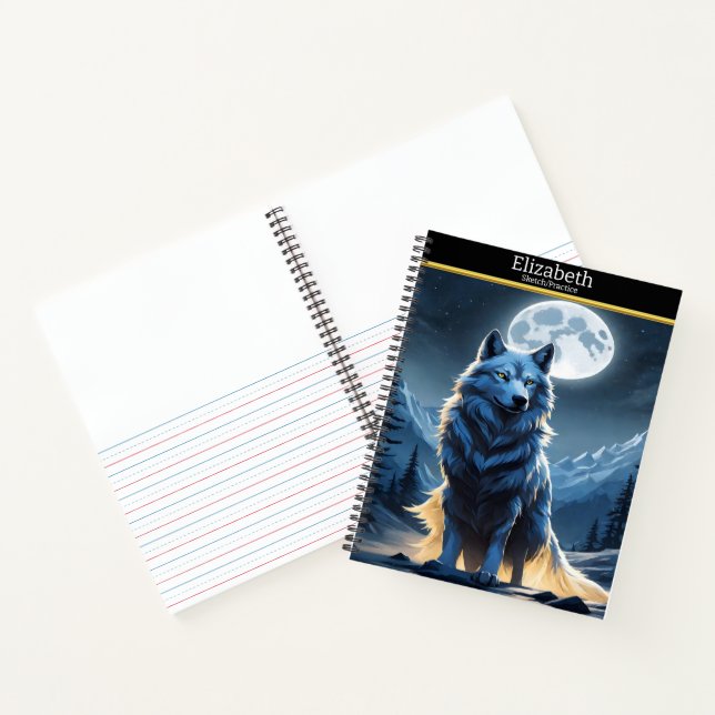 Wolf howls serenely at the glowing moon notebook (Inside)