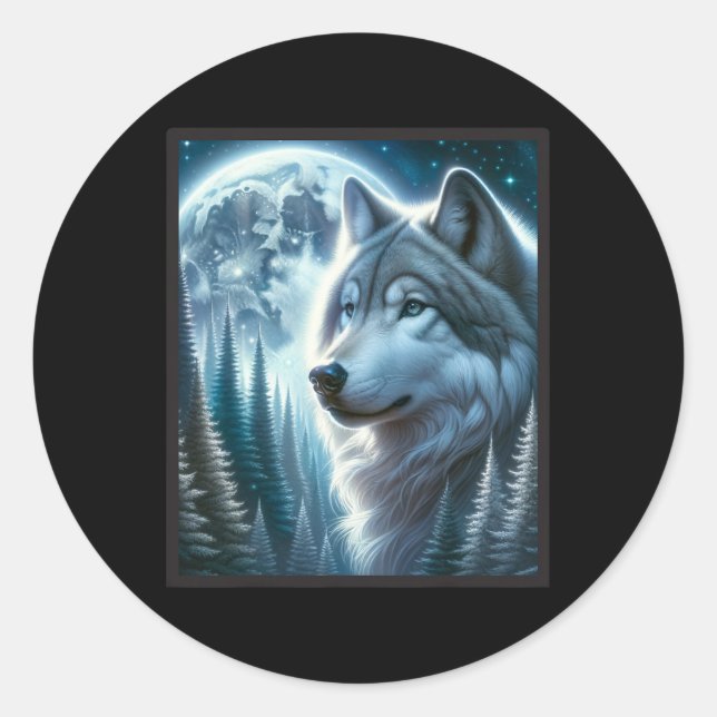 Wolf Icy Moon Galaxy Hunting Ground Grey Wolves Fo Classic Round Sticker (Front)