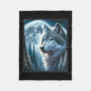 Wolf Icy Moon Galaxy Hunting Ground Grey Wolves Fo Fleece Blanket