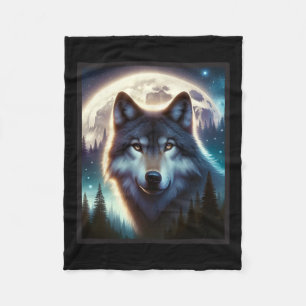 Wolf Icy Moon Galaxy Hunting Ground Grey Wolves Fo Fleece Blanket