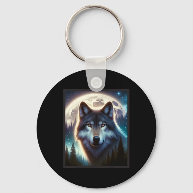 Wolf Icy Moon Galaxy Hunting Ground Grey Wolves Fo Key Ring (Front)