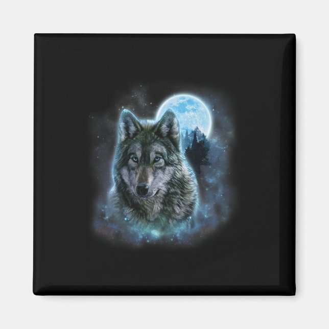 Wolf Icy Moon Galaxy Hunting Ground Grey Wolves Fo Magnet (Front)
