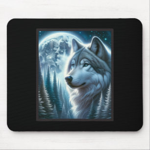 Wolf Icy Moon Galaxy Hunting Ground Grey Wolves Fo Mouse Mat