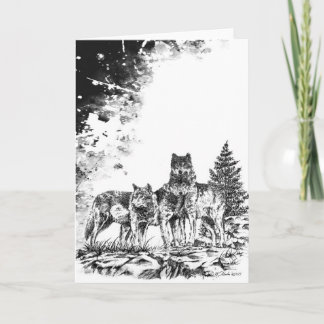 Wolf Illustration Blank Greeting Card