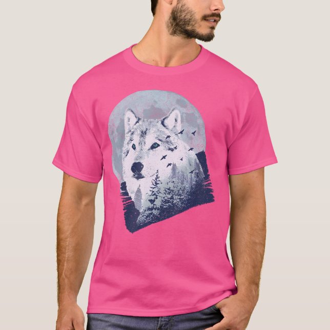 Wolf In A Forest Moon Arctic White Wolf T-Shirt (Front)