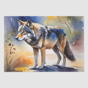 Wolf in a forest watercolor painting tissue paper