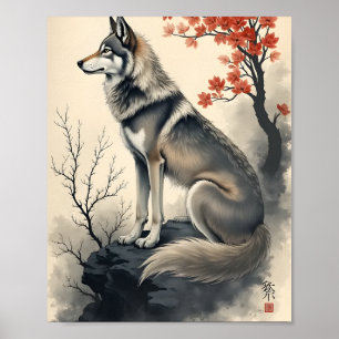 Wolf in a Japanese Garden Poster