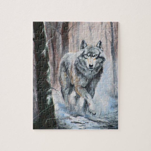 Wolf in a Winter Forest Jigsaw Puzzle (Vertical)