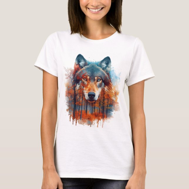 Wolf in Autumn Forest T-Shirt (Front)