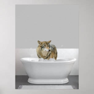 Wolf in Bathtub Bubble bath  Poster