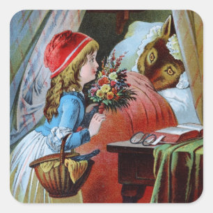 Wolf in Grandma Bed Square Sticker