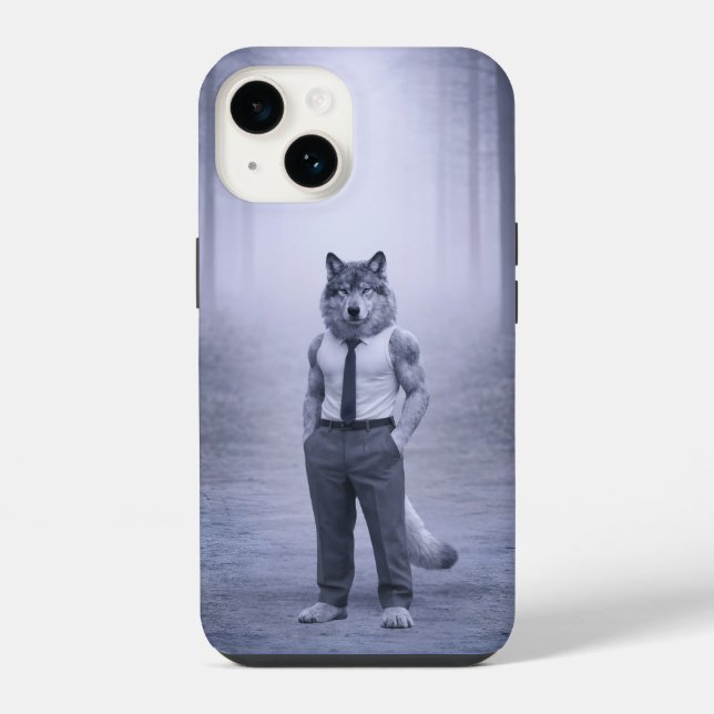 Wolf in Minimal Formal Attire – Silent Forest Port iPhone Case (Back)