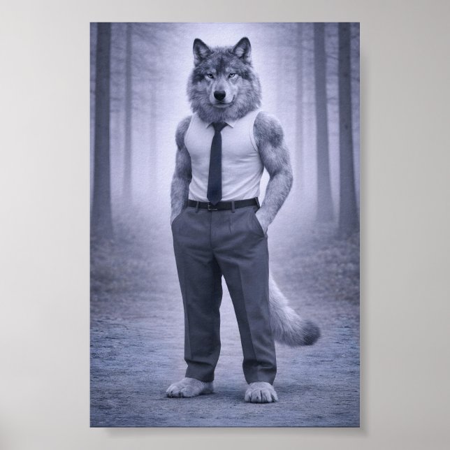 Wolf in Minimal Formal Attire – Silent Forest Port Poster (Front)