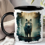 Wolf in Misty Forest  Mug<br><div class="desc">Embrace the mystique of the wilderness with the Wolf in Misty Forest Mug. This striking mug features a captivating image of a wolf standing in a misty forest, with the serene and ethereal landscape providing a perfect backdrop. Customised with your name, it adds a personal and unique touch. Perfect for...</div>