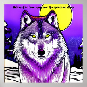 Wolf in moonlight. Aristotle quote. Editable. Poster