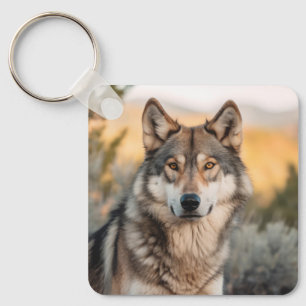 Wolf in nature key ring