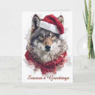 Wolf in Santa Hat Christmas Card