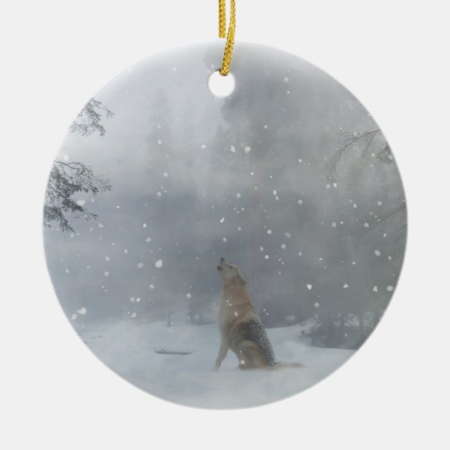 Wolf in snow Christmas Ornament (Front)
