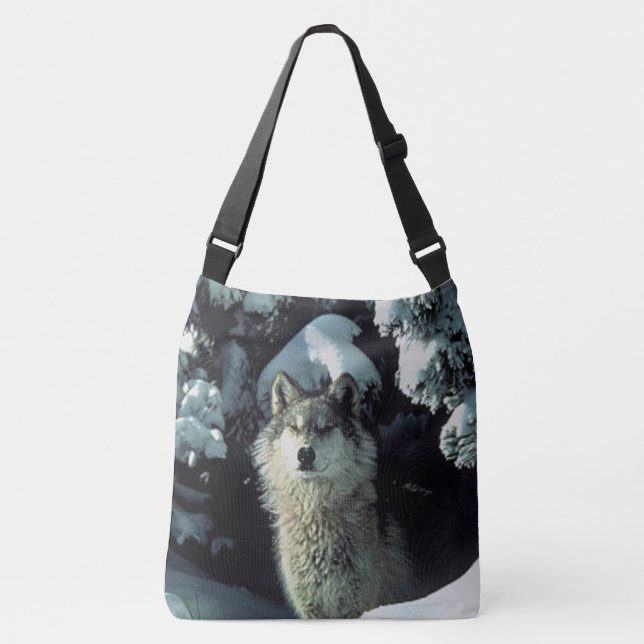 Wolf in snow crossbody bag (Front)