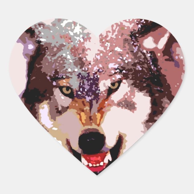 Wolf in Snow Heart Sticker (Front)