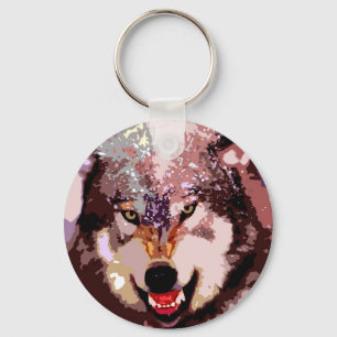 Wolf in Snow Key Ring