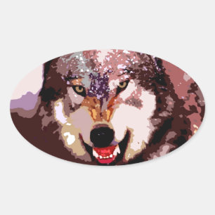Wolf in Snow Oval Sticker