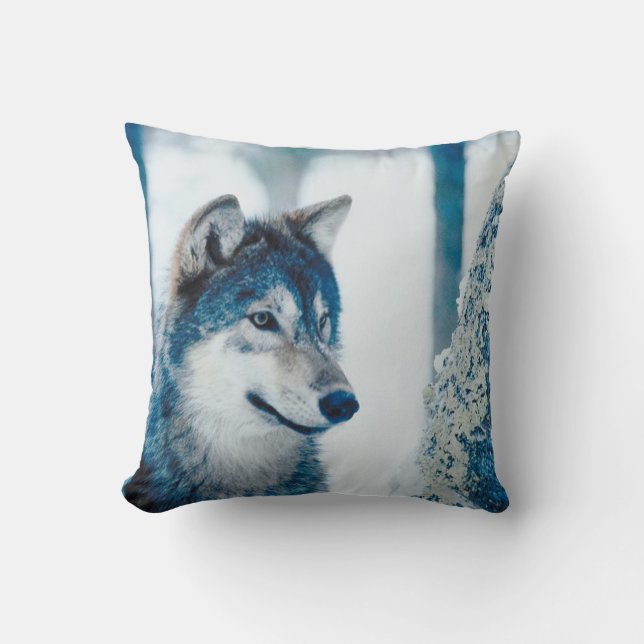 Wolf  In Snow Throw  Pillow (Front)