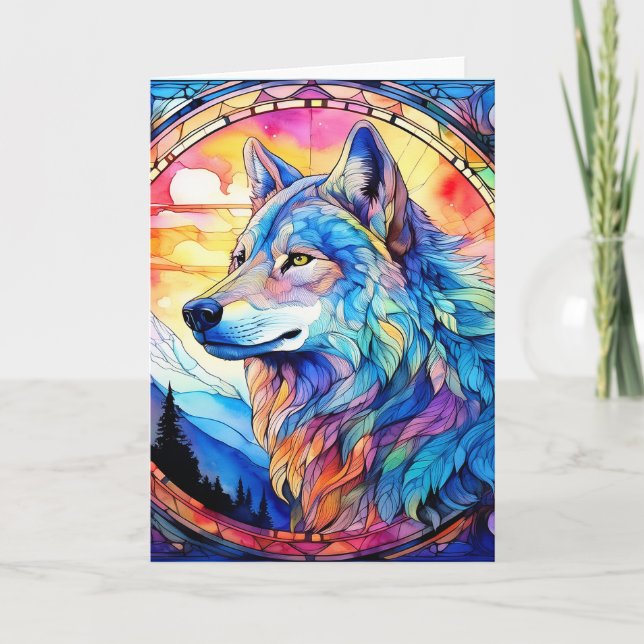 Wolf in Stained Glass  Card (Front)