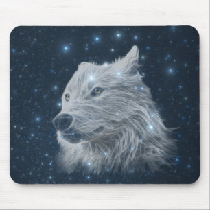Wolf in starry night sky mouse mat