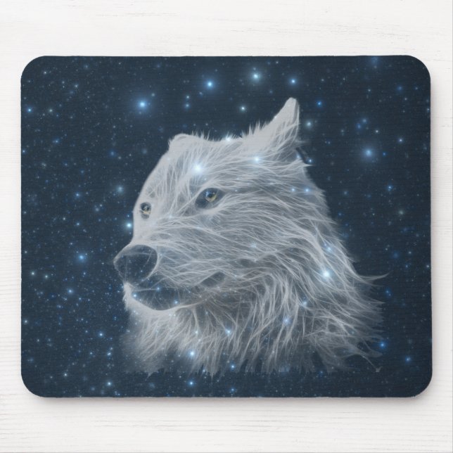 Wolf in starry night sky mouse mat (Front)