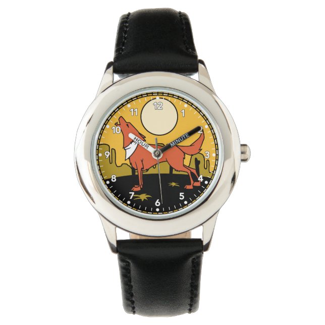 Wolf in the Desert Howling at the Moon Watch (Front)