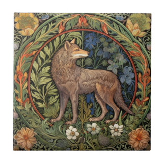 Wolf in the forest art nouveau tile