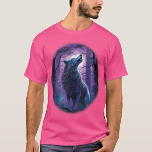 Wolf In The Forest Howling At The Moon Fantasy Art T-Shirt
