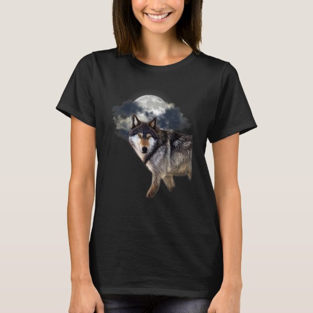 Wolf In The Full Moon Wolf and Nature Lovers Wolf T-Shirt (Front)