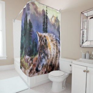Wolf in the mountains shower curtain