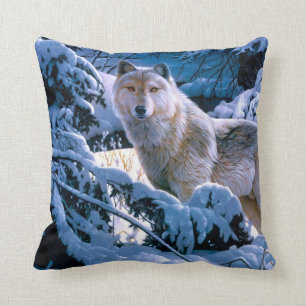 Wolf in the winter forest painting cushion