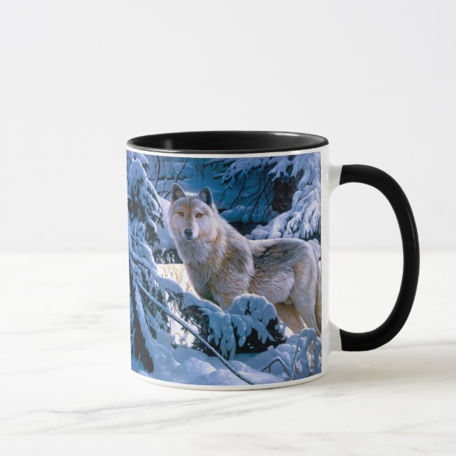 Wolf in the winter forest painting mug (Right)