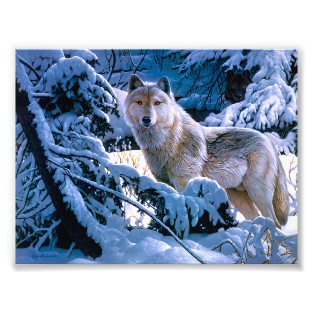 Wolf in the winter forest painting photo print (Front)