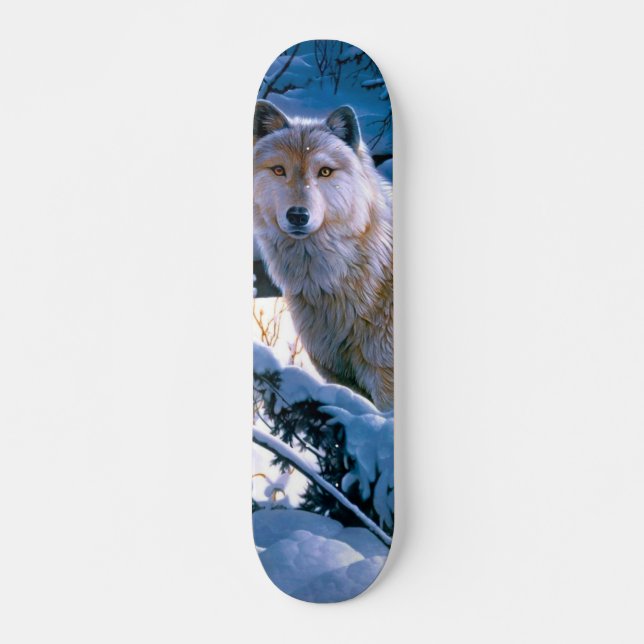 Wolf in the winter forest painting skateboard (Front)