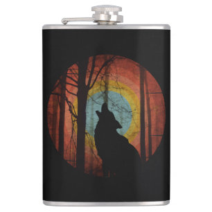 WOLF IN THE WOODS FOREST HIP FLASK