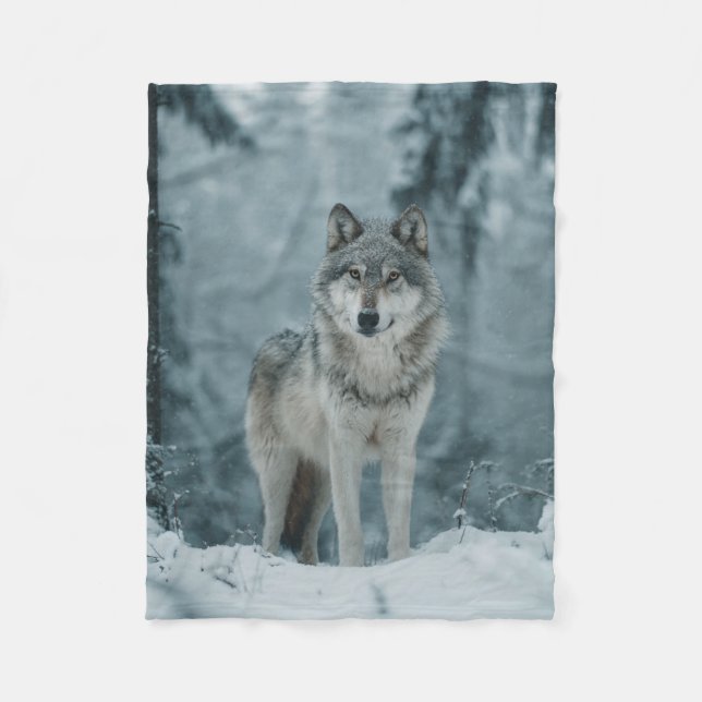 Wolf in Winter Fleece Blanket (Front)