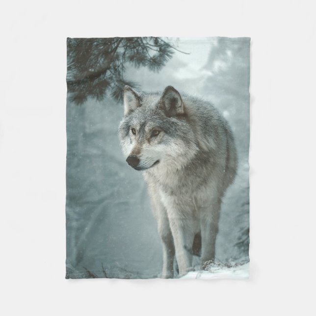 Wolf in Winter Fleece Blanket (Front)