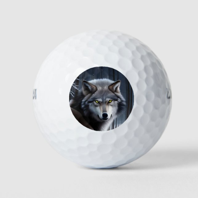 Wolf In Winter Forest Golf Balls (Front)