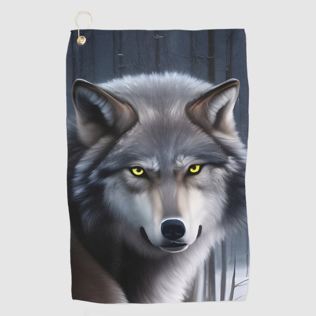 Wolf In Winter Forest Golf Towel (Front)