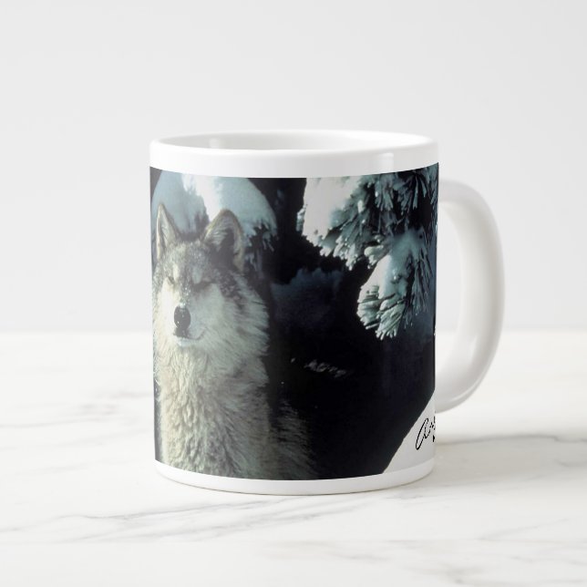 Wolf in Winter Large Coffee Mug (Front Right)