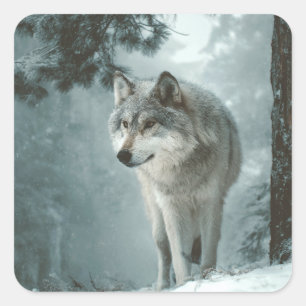 Wolf in Winter Square Sticker