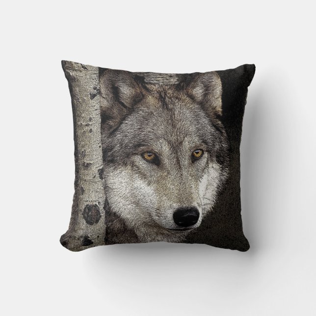 Wolf Ink Art Pillow (Front)