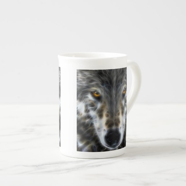 Wolf Inspirational graphic Portrait Bone China Mug (Front Right)