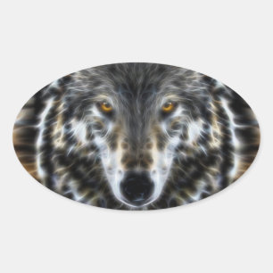 Wolf Inspirational intense Portrait Oval Sticker